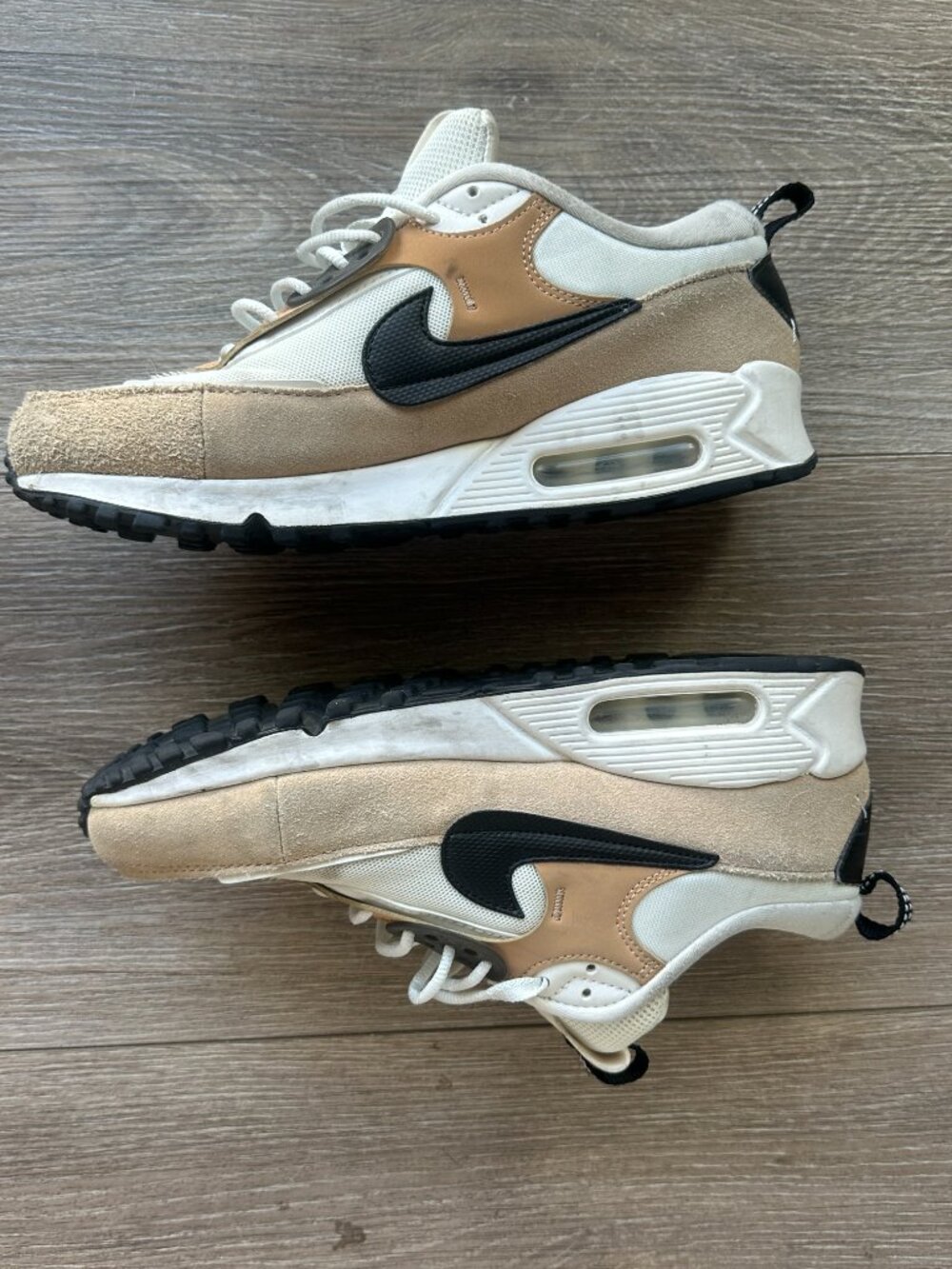 (9.5) Nike Air Max 90 Futura Neutral Cream Tan Black Sneakers - Picture 2 of 4
